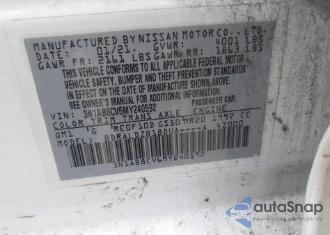 2021 Nissan Sentra Sv Xtronic Cvt from USA, damaged, VIN 3N1AB8CV6MY240592